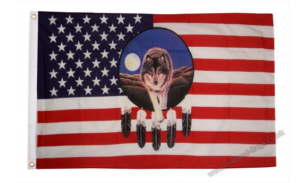 USA Feather Wolf Flag